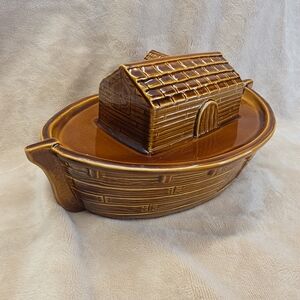 Rustic Brown Ceramic Cabin Butter Dish
